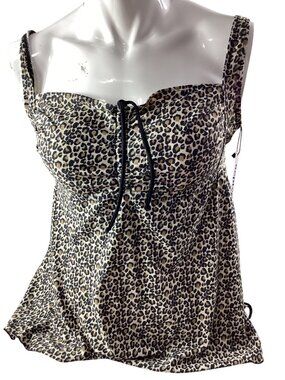 Septangle Leopard Tankini Top*Rear Tie*Swimwear*Sissy*Femboy*Cosplay*XL*NWT